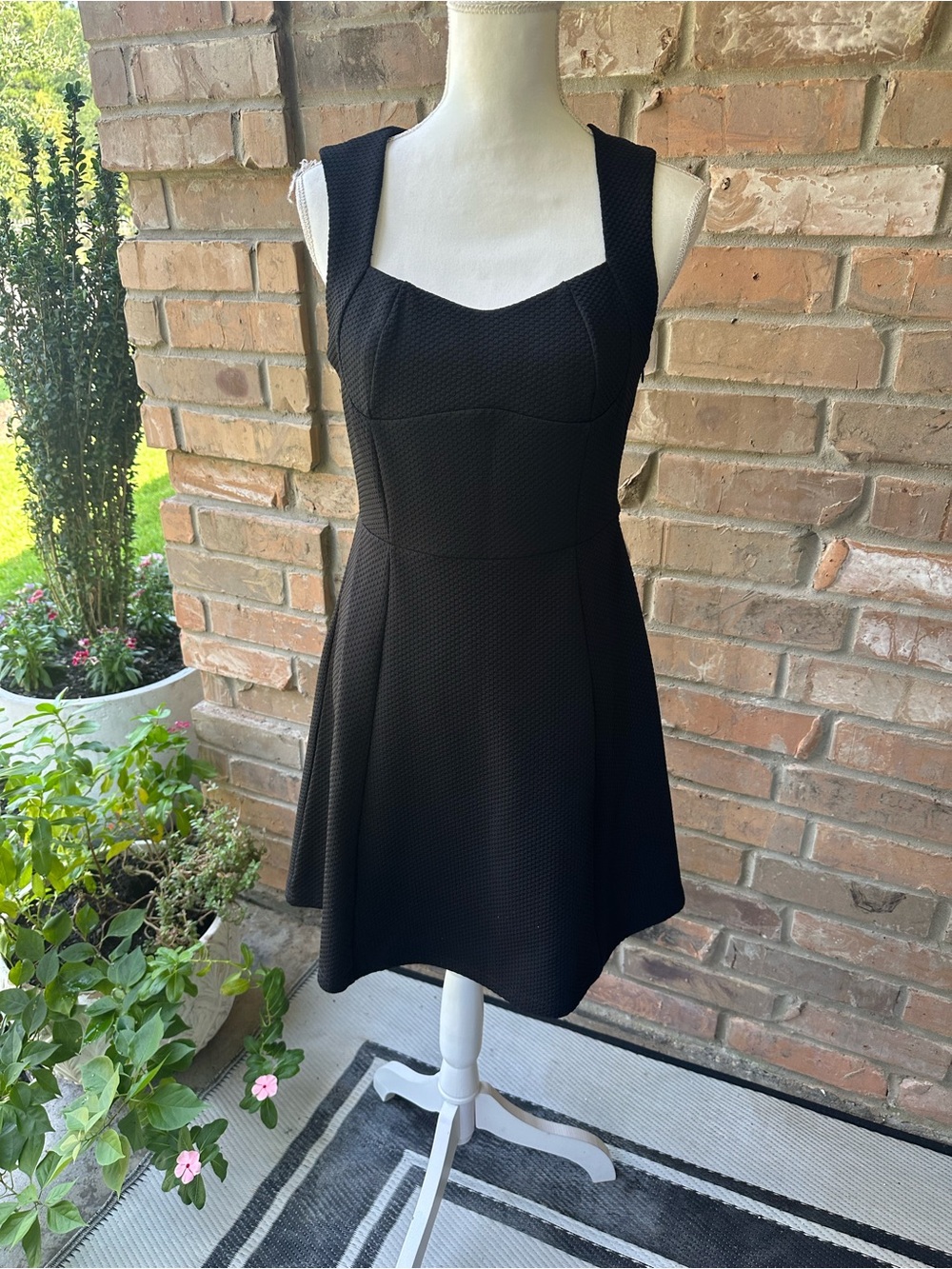 hazel Black Textured Sleeveless Fit-and-Flare Dress